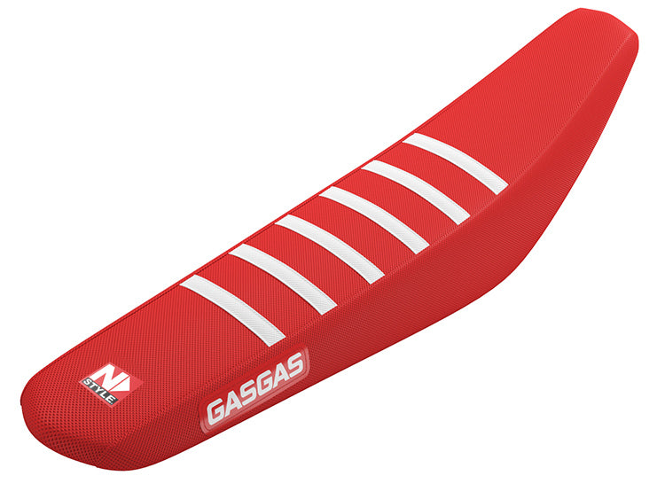 GASGAS TEAM ISSUE GRIP SEAT- RED SIDES/ RED TOP/ 6 WHITE RIBS