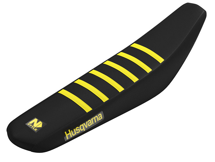 HUSQVARNA TEAM ISSUE GRIP SEAT BLACK SIDES/ BLACK TOP/ 6 YELLOW RIBS