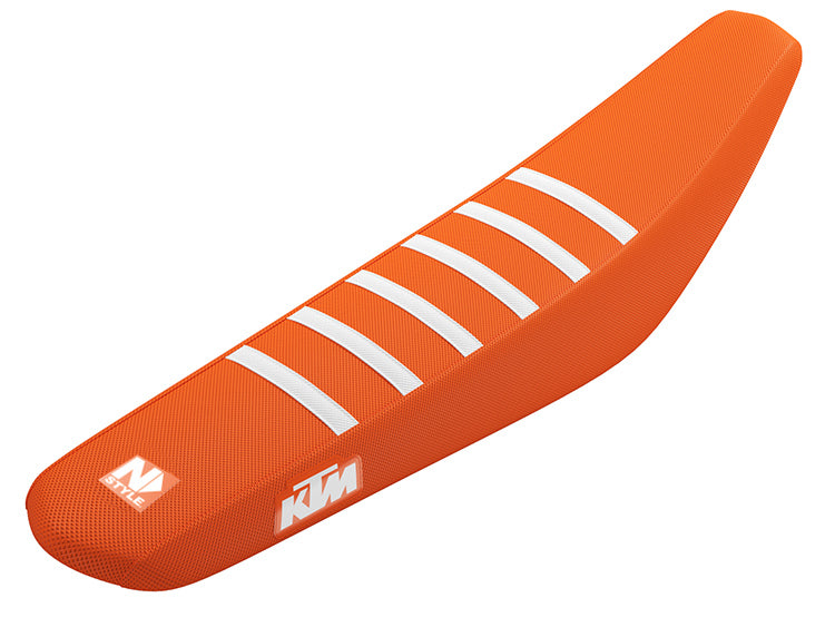 KTM TEAM ISSUE GRIP SEAT- ORANGE SIDES/ ORANGE TOP/ 6 WHITE RIBS RIBS