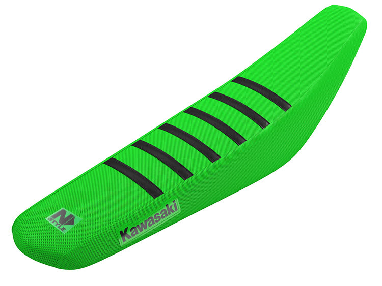 KAWASAKI TEAM ISSUE GRIP SEAT- GREEN SIDES/ GREEN TOP/ 6 BLACK RIBS RIBS