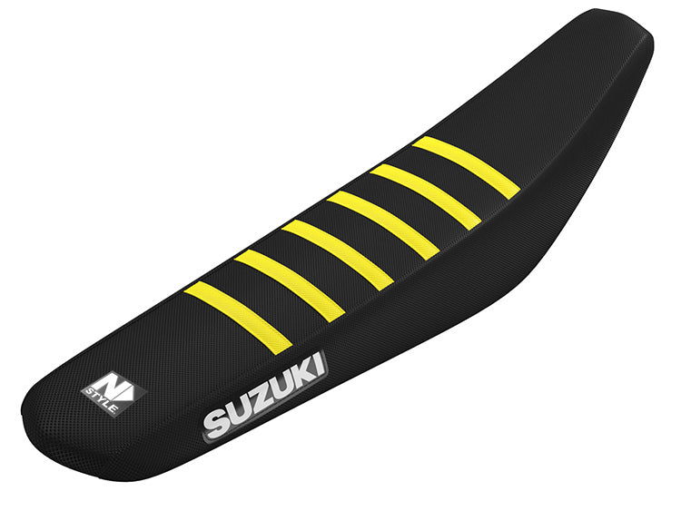 SUZUKI TEAM ISSUE GRIP SEAT BLACK SIDES/ BLACK TOP/ 6 YELLOW RIBS